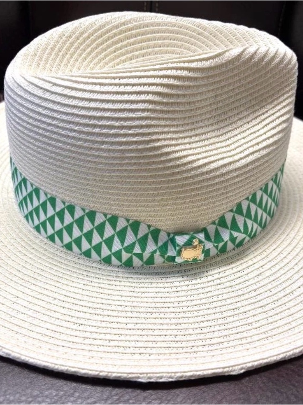 Masters Cream Straw Hat with Green Geometric Band